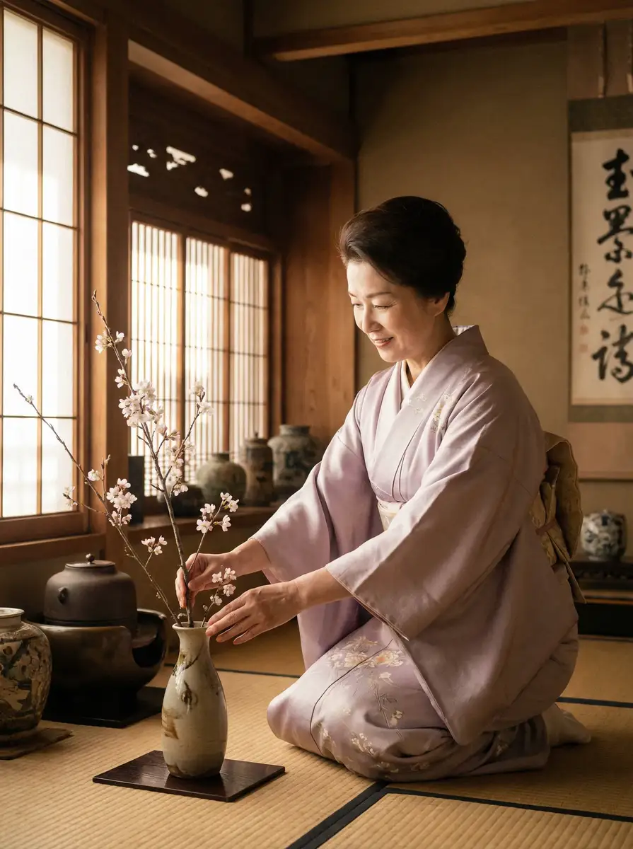 一位优雅的 绿奴-自由探索|最新资讯|互动社区|权威解读 在和室中插花